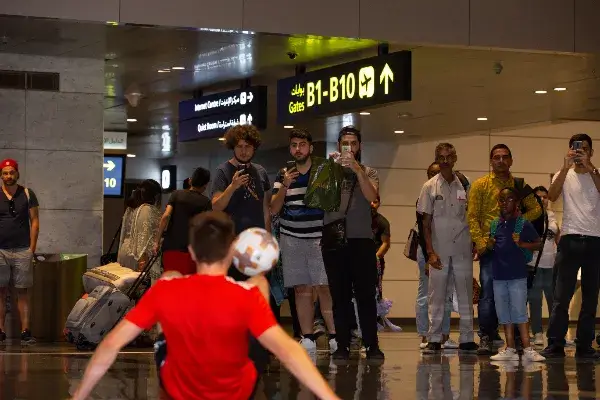 Performance at the Qatar Fan Zone World Cup 2018 at Hamad Airport.