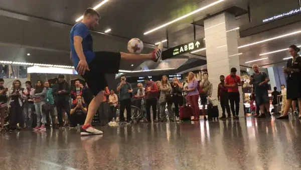 Performance at the Qatar Fan Zone World Cup 2018 at Hamad Airport.