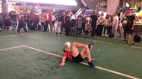 Performance at the Qatar Fan Zone World Cup 2018 at Hamad Airport.