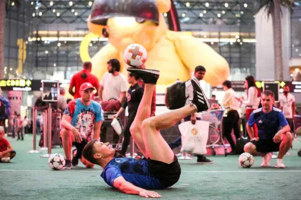 Performance at the Qatar Fan Zone World Cup 2018 at Hamad Airport.